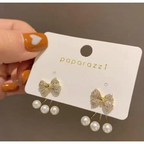 Korea simple and generous long pearl bow earrings fashion Earrings wild brincos ursossandáliasfemininas 2021 brinco