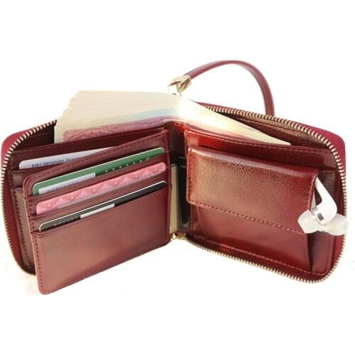 Rfid Genuine Leather Women Wallets Female Coin Purse Portomonee Money Bag Small Card Holder Red Color Fashion For Girls