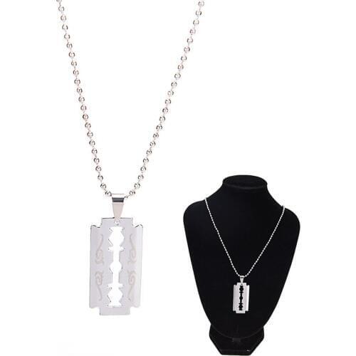 1PC Stainless Steel Razor Blades Pendant Necklaces Men Jewelry Cool Steel Male Shaver Shape Necklaces Fashion