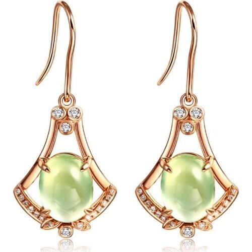 New fashion exquisite colored gems vinestone green fan-shaped geometric jewelry ladies engagement wedding gift earrings