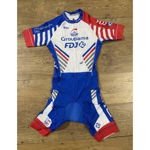 MENS CYCLING WEAR CYCLING JERSEY BODY SUIT SKINSUIT WITH POWER BAND 2018 GROUPAMA FDJ PRO TEAM GEL PAD SIZE XS-4XL