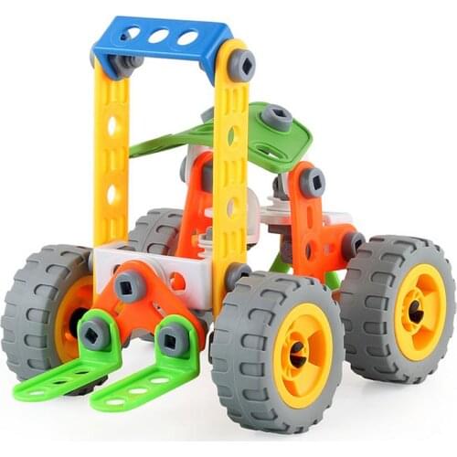 84PC Stacking Toy Set Assembly Engineering Vehicle Kit Soft Rubber Blocks DIY Nut Assembly And Disassembly Sliding Forklift