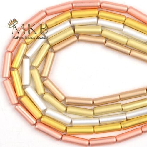 Natural Stone Dull Polish Matte Rose Gold Silver Plated Hematite Loose Beads For Jewelry Making 4x13mm Handmade Bracelet 15"