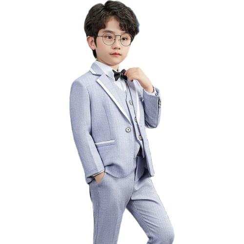 Teen Boys Formal Wedding Suit Kids Jacket+Vest+Pants+Bowtie 4Pcs Clothing Set Gentleman Childrens Day Performance Dress Costume