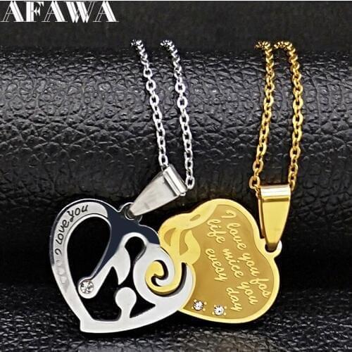 2 pcs Heart Stainless Steel Couple Necklace for Men Men Jewelry Gold Silver Color Necklace Jewelry collar mujer N19007