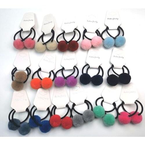 Fluffy Ball Pom Pom Hair Ties Hair Accessores Head Bands Ropes Hair Elastics Ponytail Holder 2pcs/lot HT007