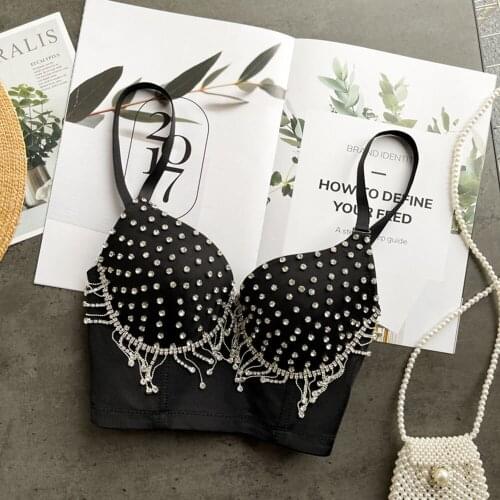 Luxury Camisole Women Diamond Studded Tassel Gathered Bras Underwear Fashion Cropped Tops Female Nightclub Party Vest