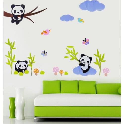 Self-adhesive National Treasure Panda Bamboo 3D Stereo Removable Wall Sticker Cute Kindergarten Decor Mural Children Learn Tool