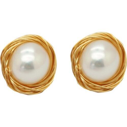 Natural Pearl Bird Nest Ear Nails Elegant Temperament Individual Earrings
