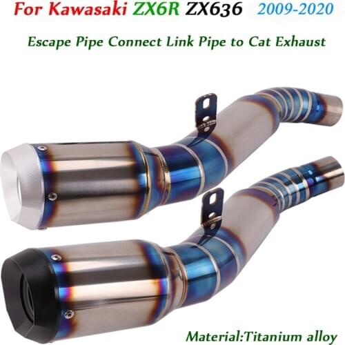 Slip on For Kawasaki ZX6R ZX636 2009-2020 Motorcycle Titanium alloy Set Exhaust Escape Pipe Connect Link Pipe to Cat Exhaust