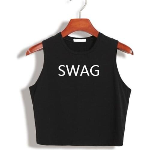 SWAG Letter Print Women Crop Top Summer Cotton Sexy Slim Hipster For Girl Funny Tee Short Vest Whtie Black HH305-127