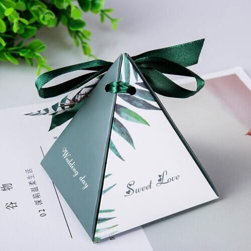 Triangular Pyramid Wedding Favors Green forest style lovely bird Candy Boxes Bomboniera Party thank you Gift Box 100pcs