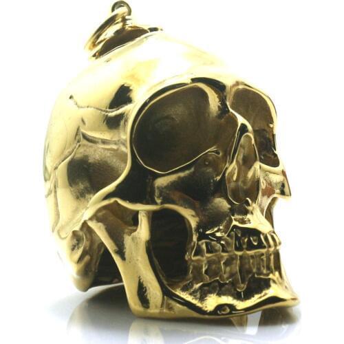 Heavy Men Boy 316L Stainless Steel Cool Polishing Hot Big Biker Skull Golden Pendant For Rider