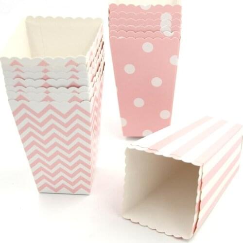 12pcs Pink Stripe Wave Dot Paper Popcorn Boxes Bag Birthday Party Decoration Christmas baby shower party supplies