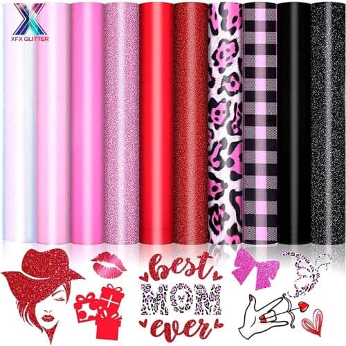 XINFANGXIU Htv Vinyl Cricut 12"X10"Iron-on Vinyl Mothers Day Pink Heat Transfer Vinyl Glitter HTV Rolls Print for T-Shirts DIY