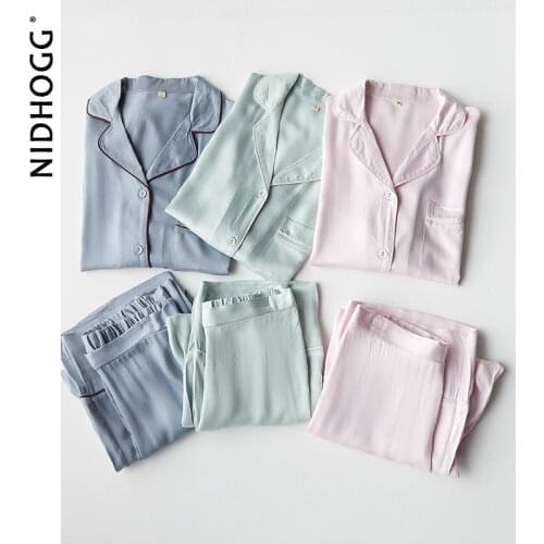 New Elegant High-end 6-Color Pajamas Viscose Solid Pijamas Long Sleeve Lounge Wear Women Satin Sleepwear Womens Home Clothes