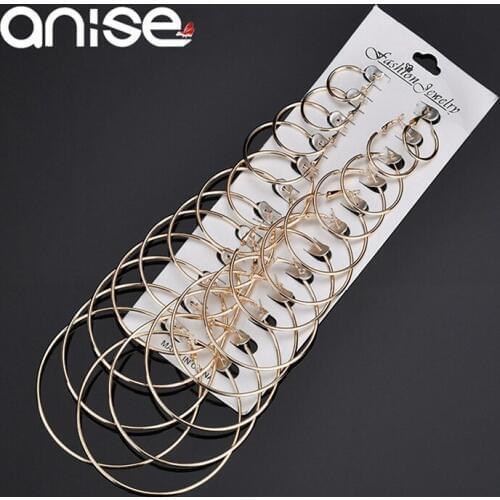Anise Fashion 12 Pairs/Set Gold color Big Small Circle Hoop Earrings for Women Vintage Metal Round Earring Sets Brinco Jewelry