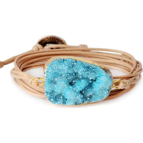 Women Wrap Bracelet Natural Gilded Drusy Bohemia Long Friendship Bracelet Unique Handmade Ethnic Rope Bracelets Dropshipping