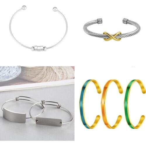 10pcs/lot 2021 New stainless steel Geometric shaped blank bracelet Cuff Friendship Bangle Bracelet