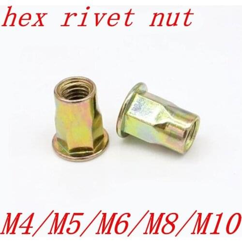 10pcs half hex rivet nut M4 M5 M6 M8 M10 Zinc Plated Carbon Steel Flat Head hex Rivet Nuts