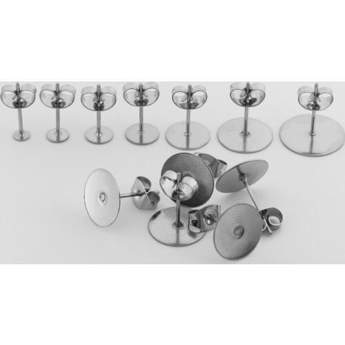 100pcs/lot 3 4 5 6 8 10 12mm Stainless Steel Blank Post Earring Stud Base Pins With Earring Plug Supplies For DIY Jewelry Making