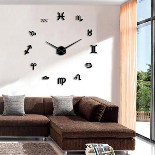 12 Astrology Symbols Art Wall Decor Clock DIY 3D Mirror Wall Clock Modern Design Large Number Clock For Living Room