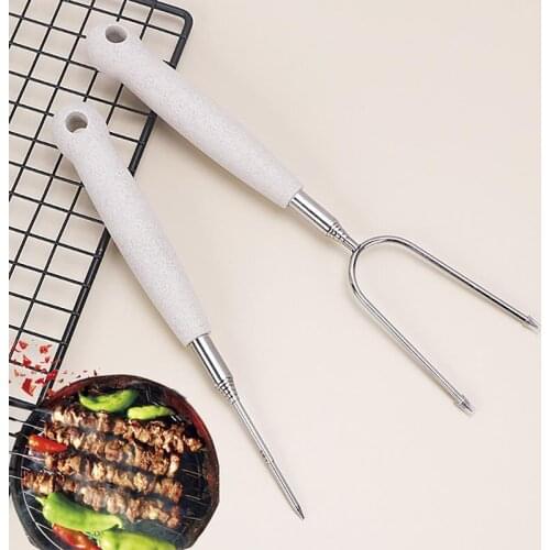 2PCS Barbecue Tool Barbecue Needle With Serving Fork Stainless Steel Retractable Grilling Fork Barbecue Needle Kitchen Tools