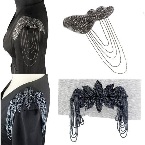 2pc Manual Beads Flower Leaf Tassels Shoulder Board Applique Collar Patch Tassel Epaulets Shoulder Flower DIY TH1671D
