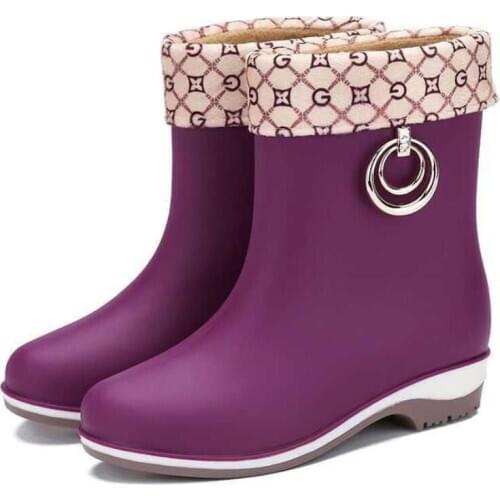 2020 Women Luxury Brand Galoshes Boots Rain Boot Shoes Woman Solid Rubber Waterproof Flats Fashion Shoes Female Outdoor Boots