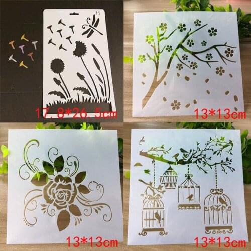 4pc Stencil Rose Flowers Painting Template Decor DIY Scrapbooking Photo Album Coloring Embossing Accessories Decoration Reusable