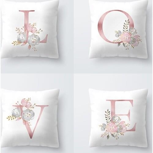 English Alphabet Pillowcase White Cushion Cover Home Decor Bedroom A-Z Letter Pillow Case Sofa Car Cushion Cover Party Decoratio
