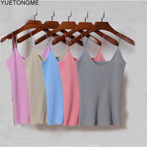 Basic Fitness Spaghetti Strap Elastic White Black Camisole knitted Top Tank Tops Base shirt Wholesale BT200A