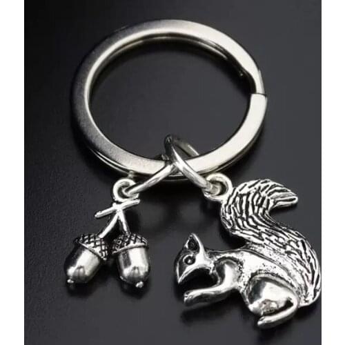 FREE SHIPPING BY DHL 100pcs/lot Newest Metal Squirrel and Pine Nut Keychains Squirrel Keyrings Gifts