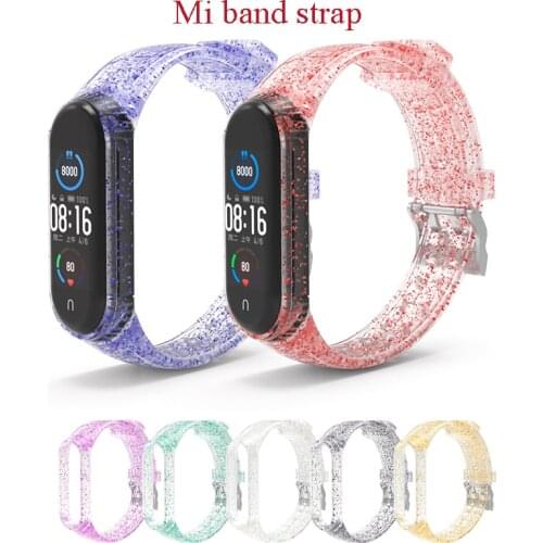 Glitter Bracelet for Xiaomi Mi Band 6 5 Strap Double Buckle Sports Wristband Silicone Replacement Bands Watchband for Miband 4 3