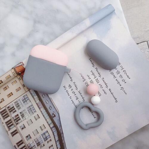 Solid Color Silicon Case For Airpods 2 Cute Protective Earphone Cover For Airpods Case 2-color Designer Shockproof Case Keychain