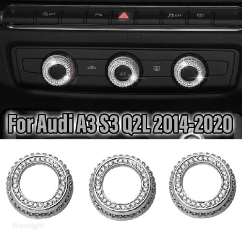 Wooeight Car Diamond Air Vent Outlet Decorative Rings Multi-Media Switch Knob Panel Trims Fit For Audi A3 S3 Q2L 2014-2019 2020