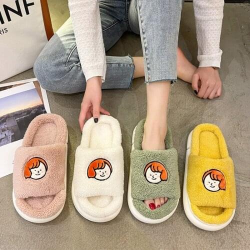 Faux Fur Home Slippers Fluffy Women Slides Comfort Furry Flat Sandals Female Cute Slippers Shoes For Woman Indoor Flip Flops