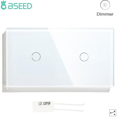 BSEED Double 1Gang 1Way Dimmer Touch Light Switch Crystal Panel Wall Switches Touch Sensor Dimmable Led Light EU Standard