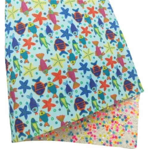 Double Sides Glitter Sea Fish Sea Stars Printed Felt Backing Chunky Glitter Leather for DIY Bows Earrings A4 SIZE 6S53C