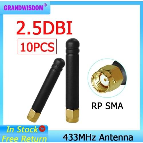 433MHz Antenna 2.5dbi 10pcs RP-SMA Connector Plug 433 mhz directional antena waterproof antenne for Lorawan watermeter Gasmeter