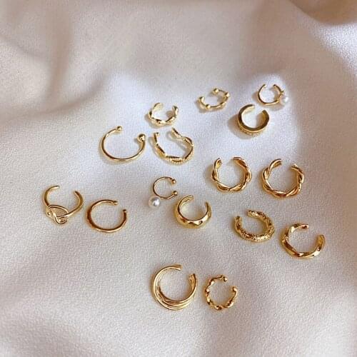 Clips Circle Earcuff for Women Gold Fake Earrings Simple Clip on Earrings Set Faux Piercing Earcuffs Korean Jewelry