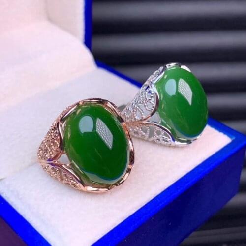 Natural And Real Jade Ring fine jewelry 925 Silver inlaid natural jade ring is simple and generous