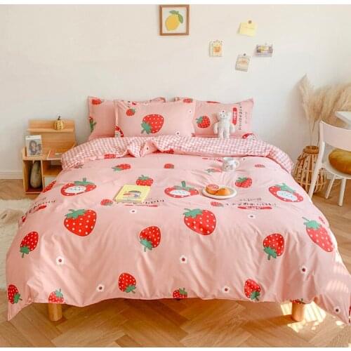Modern Strawberry Plaid Style Bedding Set Bed Sheet Home Printed Quilt Covers Double Queen King Size Duvet Cover Sets For Adult