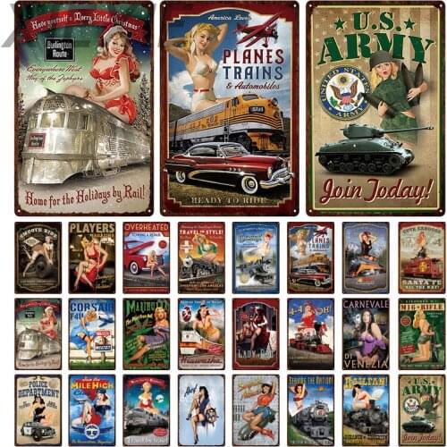 Beautiful Car Model Vintage Metal Plate for Wall Plaque Car Train Tank for Garage Gas Station Living Room Hanging Wall Art