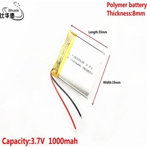 Liter energy battery 3.7V,1000mAH 803535 Polymer lithium ion / Li-ion battery for tablet pc BANK,GPS,mp3,mp4
