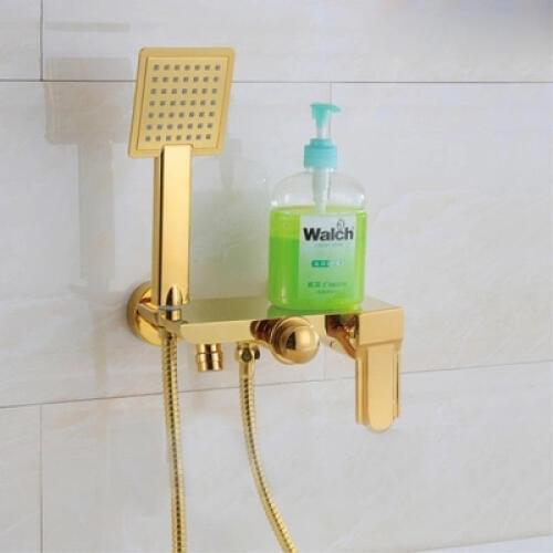 Wall Mounted Chrome Brass Gold Plate Bathroom Shower Faucet Set Bath Faucet Mixer Tap With W/ ABS Hand Shower Head Shower