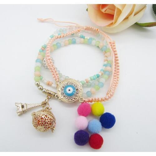 New Bohemia Model Various Beads and Braided Cord Mixture Women`s DIY Openable Locket Essential Oil Diffuser Bracelet