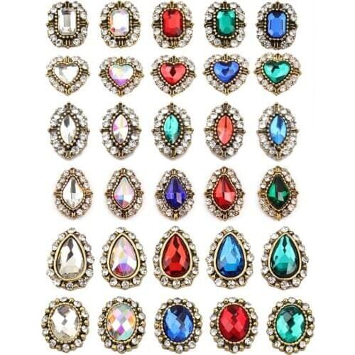 10Pcs/Lot Retro Alloy nails charm crystal diamonds Stone strass nail art decorations jewelry accessoires rhinestones new arrival