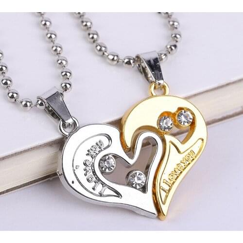 Wholesale 1 Pair Fashion Couple Heart Shape I Love You Pendant Necklace Unisex Lovers Couples Jewelry Fashion Gift Accessories