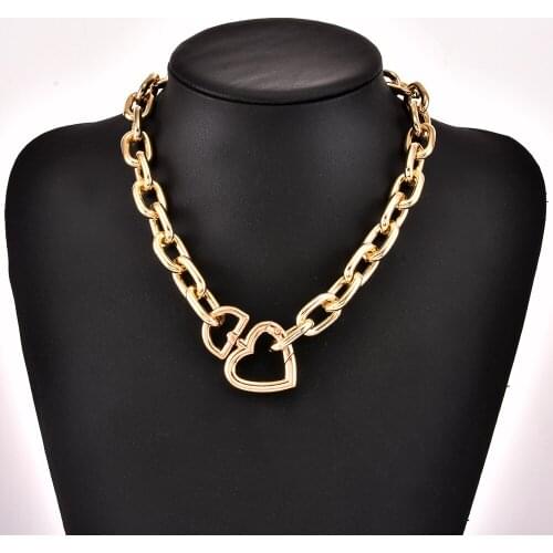 Punk Cuban Choker Heart Necklace Collar Statement Hip Hop Big Chunky Aluminum Gold Color Thick Chain Necklace Women Jewelry